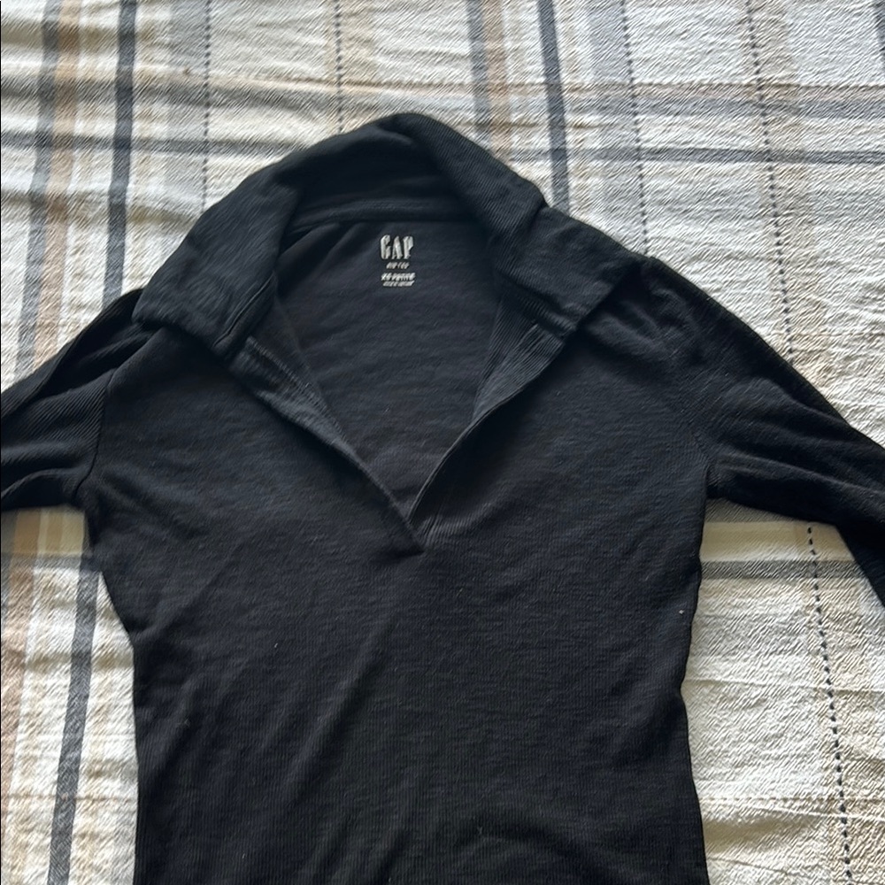 GAP Black Fitted Long Sleeve Polo Shirt